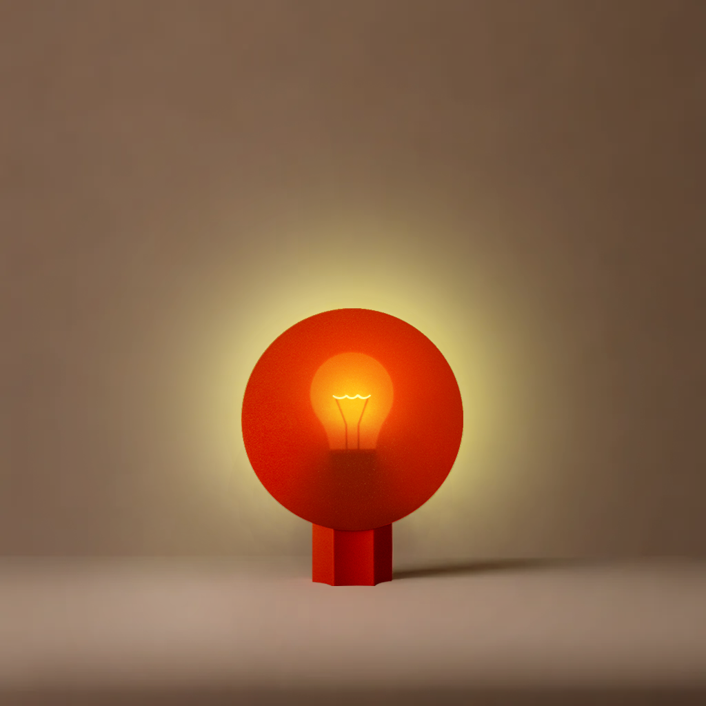 On shot of Halo Lamp in red color front view