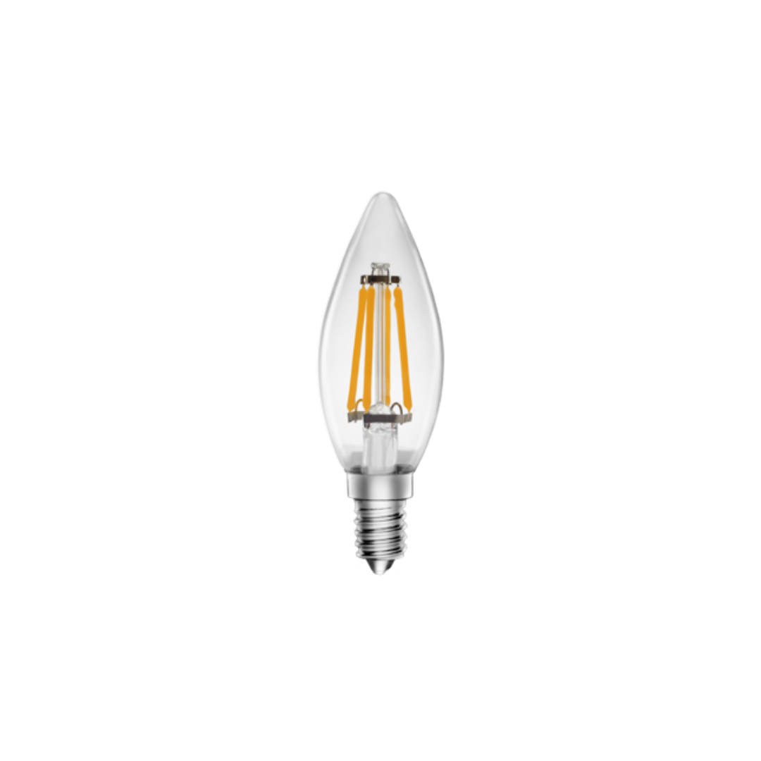 LED bulb with classic filament design and modern efficiency. E14 base allows for easy bulb replacement for lasting style.