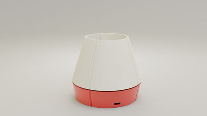 The Litele Duo Red lamp in its off state, showcasing its sleek design and the functional pen holder