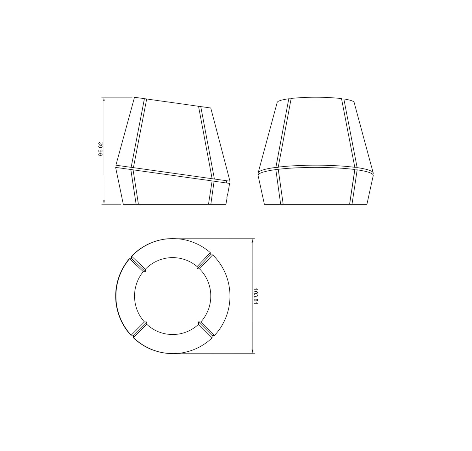 Dimension drawing of mini lamp showcasing its minimalist design and precise dimensions.