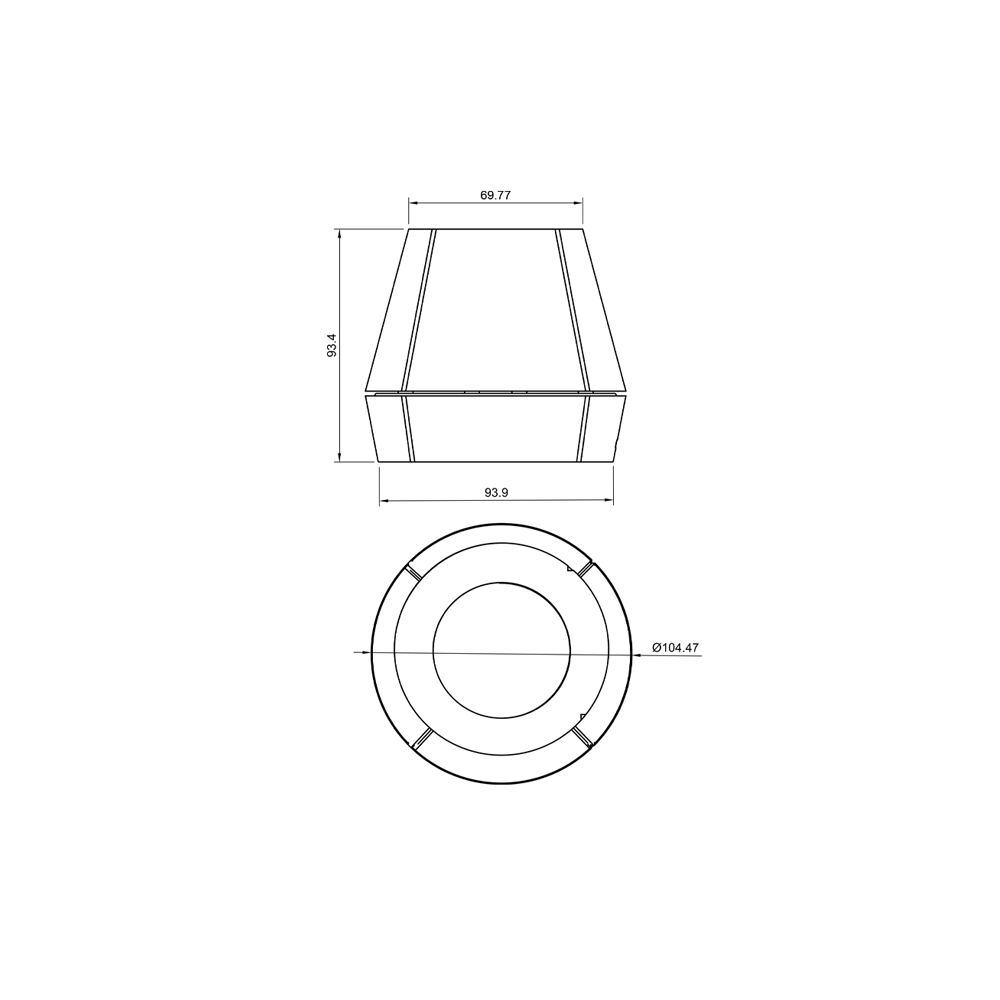 Dimension drawing of Litele lamp showcasing its minimalist design and precise dimensions.