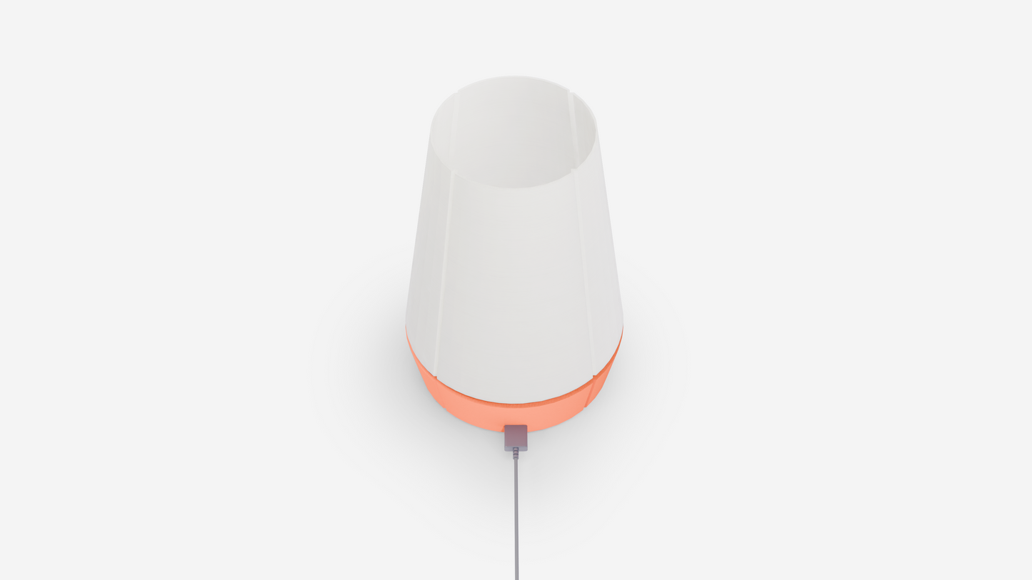 Sleek Venti table lamp with cone-shaped diffuser and integrated Bluetooth technology.