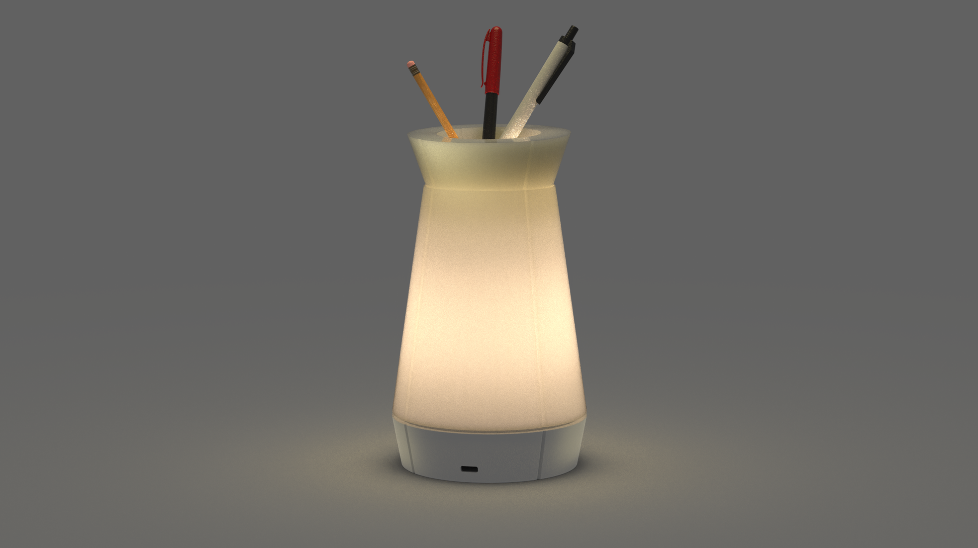 Portable and stylish Venti Plus lamp with integrated pen holder at the top in white. 